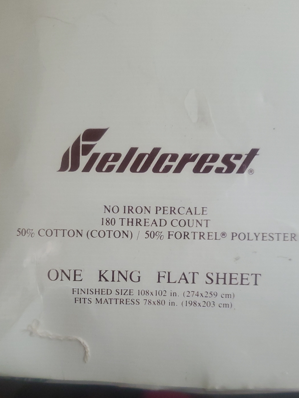New In Pkg Fieldcrest 180 Count 1 King Flat Sheet Cream Blue Print - Picture 2 of 8